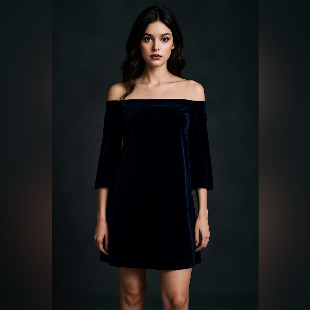 Vince Camuto Blue Velvet Off-Shoulder Mini Dress S Goth Witchy Vampy Boho